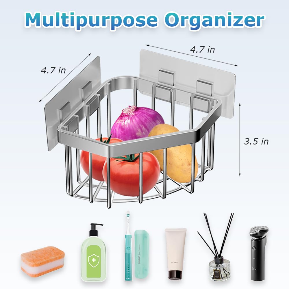 Sink Sponge Holder Corner Sink Caddy Sink Organizer For Kitchen Bathroom Save Space Triangle Soap Holder Stainless Steel Shower