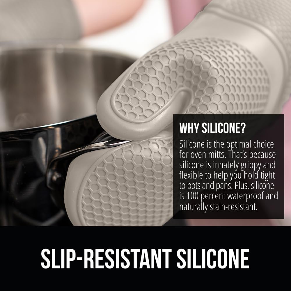 Gorilla Grip Heat And Slip Resistant Silicone Oven Mitts Set, 14.5 In, Soft Cotton Lining, Waterproof, Bpa-Free, Extra Long Thic