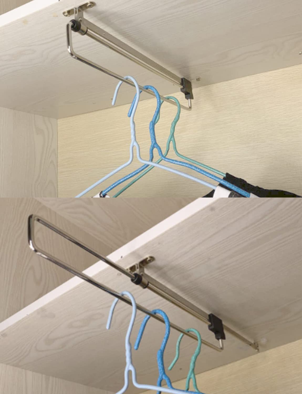 Short Adjustable Closet Rod Autuwintor Pull Out Shoe Rack For Closet With Mounting Screws Cold Rolled Steel Black Silver Retract