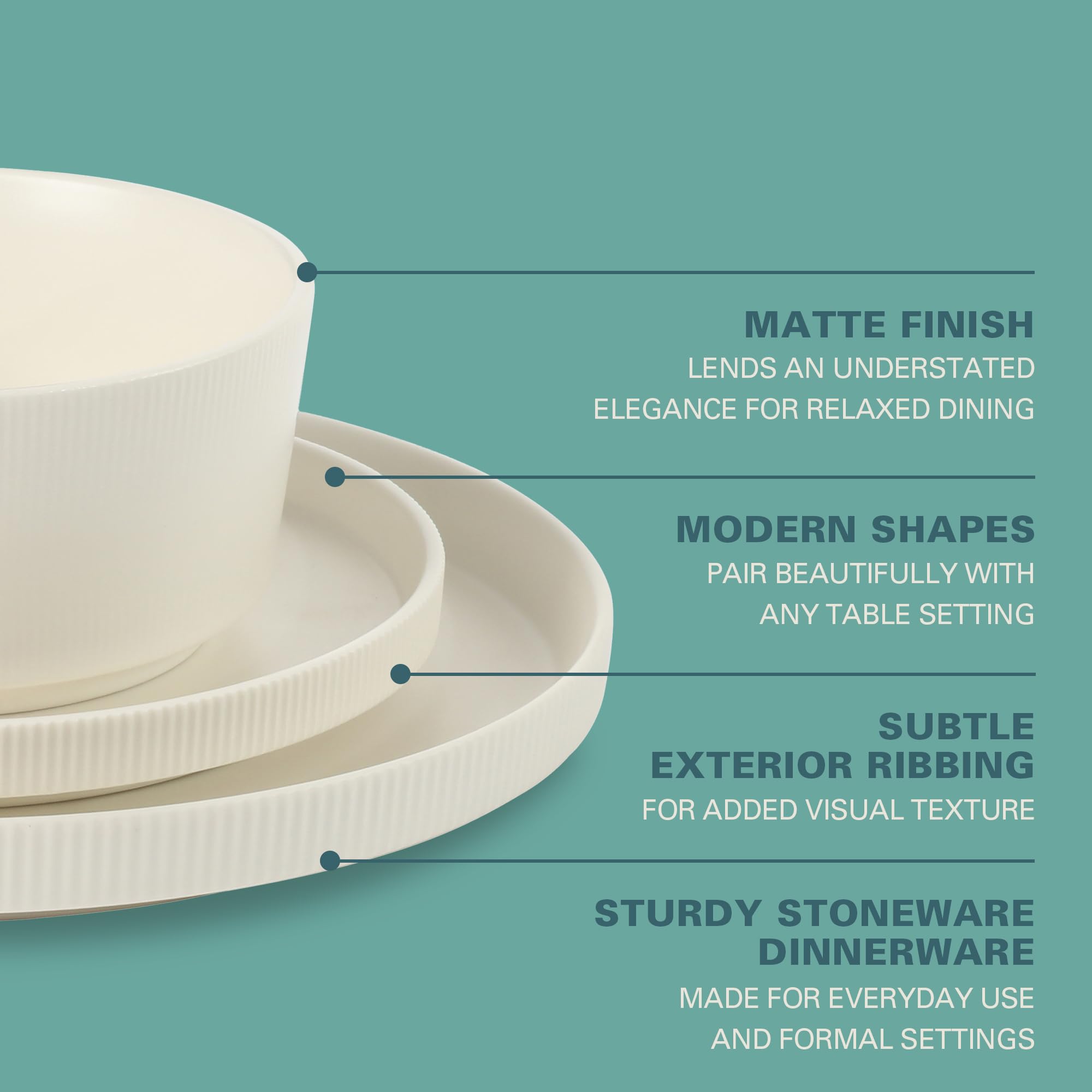 Gibson Home Dempsey Road 12-Piece Stoneware Dinnerware Set - Service for 4, Round White Plates and Bowls, Durable Solid Color Mo