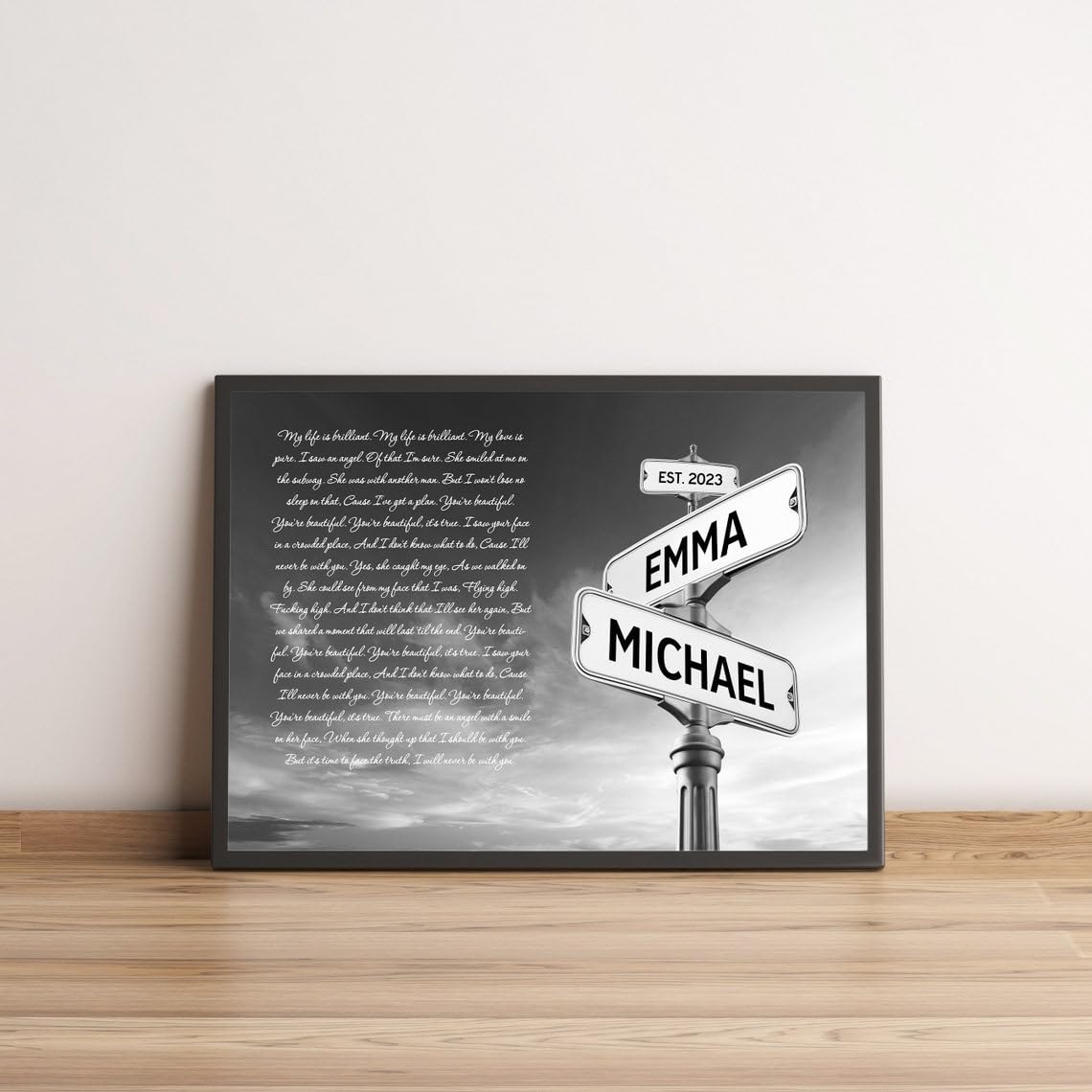 Any Song Lyrics Or Wishes With Street Sign, Personalized First Dance, Any Song, 1St Anniversary Favorite Song Canvas Print, Gift