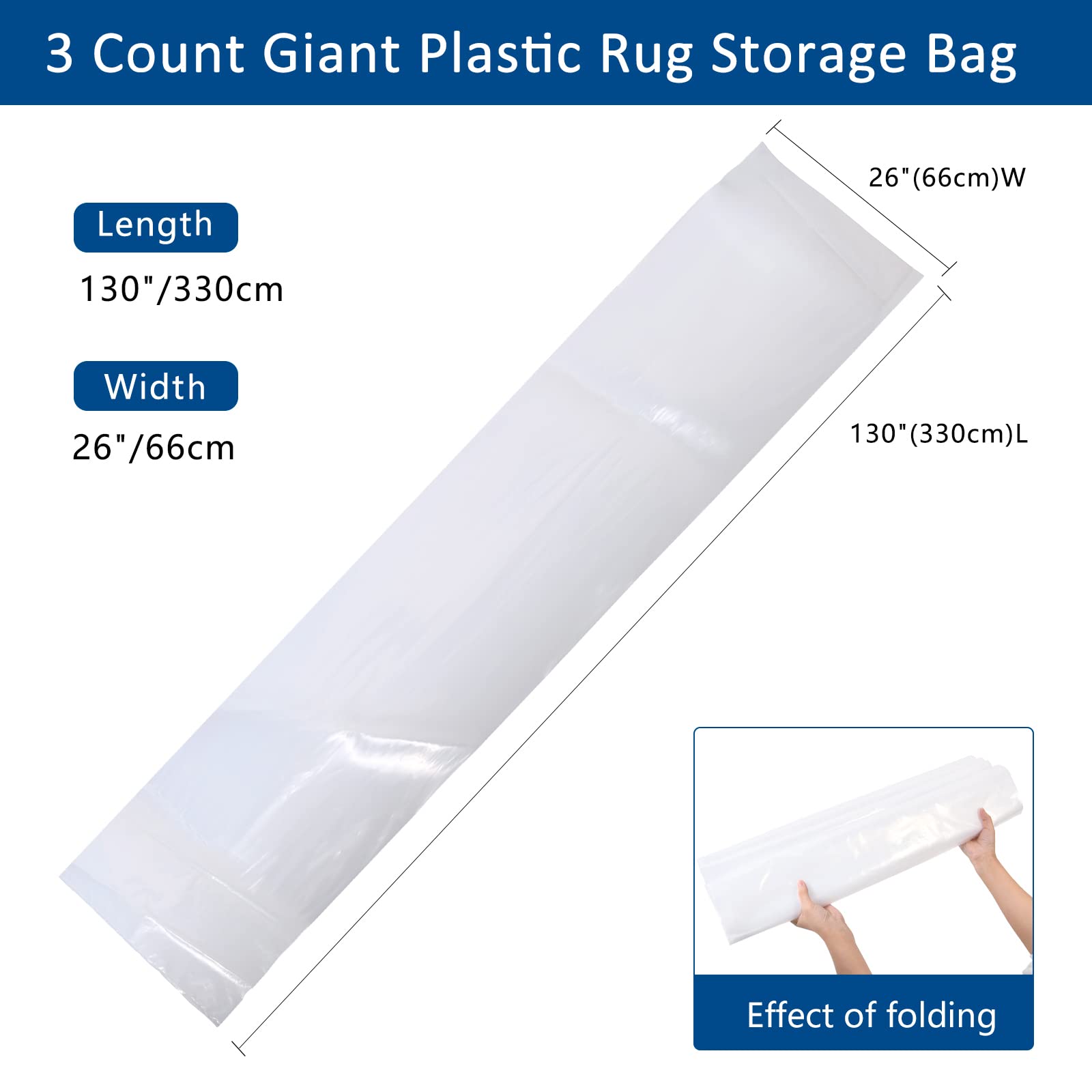 Belinlen 3 Count Giant Plastic Rug Storage Bag 26''W X 130''L Carpet Storage Bags Fits Rug Up To 9'X12' Perfect For Indoor Outdo