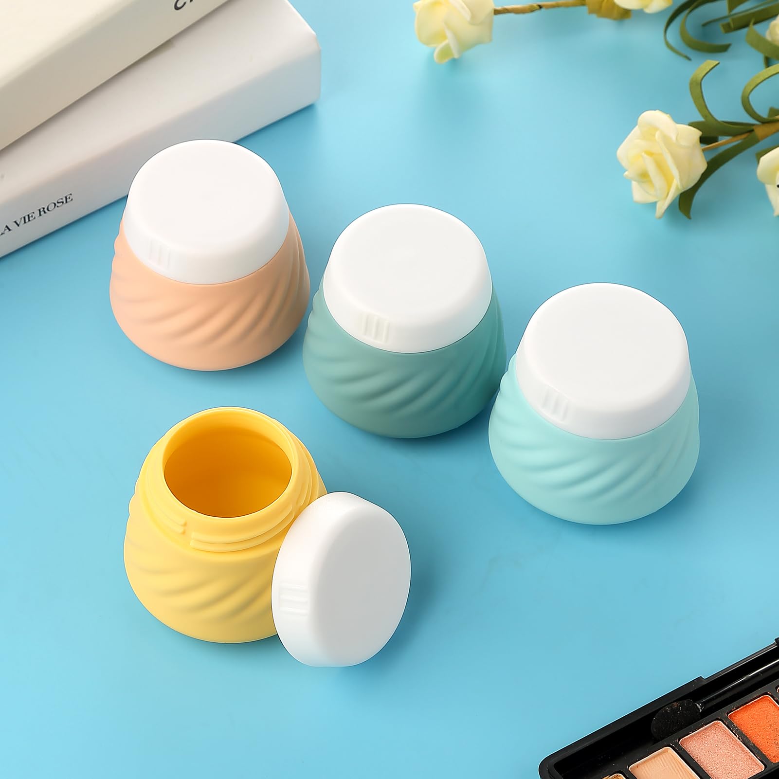 Gemice Travel Containers For Toiletries, Silicone Cream Jars Tsa Approved Travel Size Containers With Toiletry Bag, Wide Mouth L