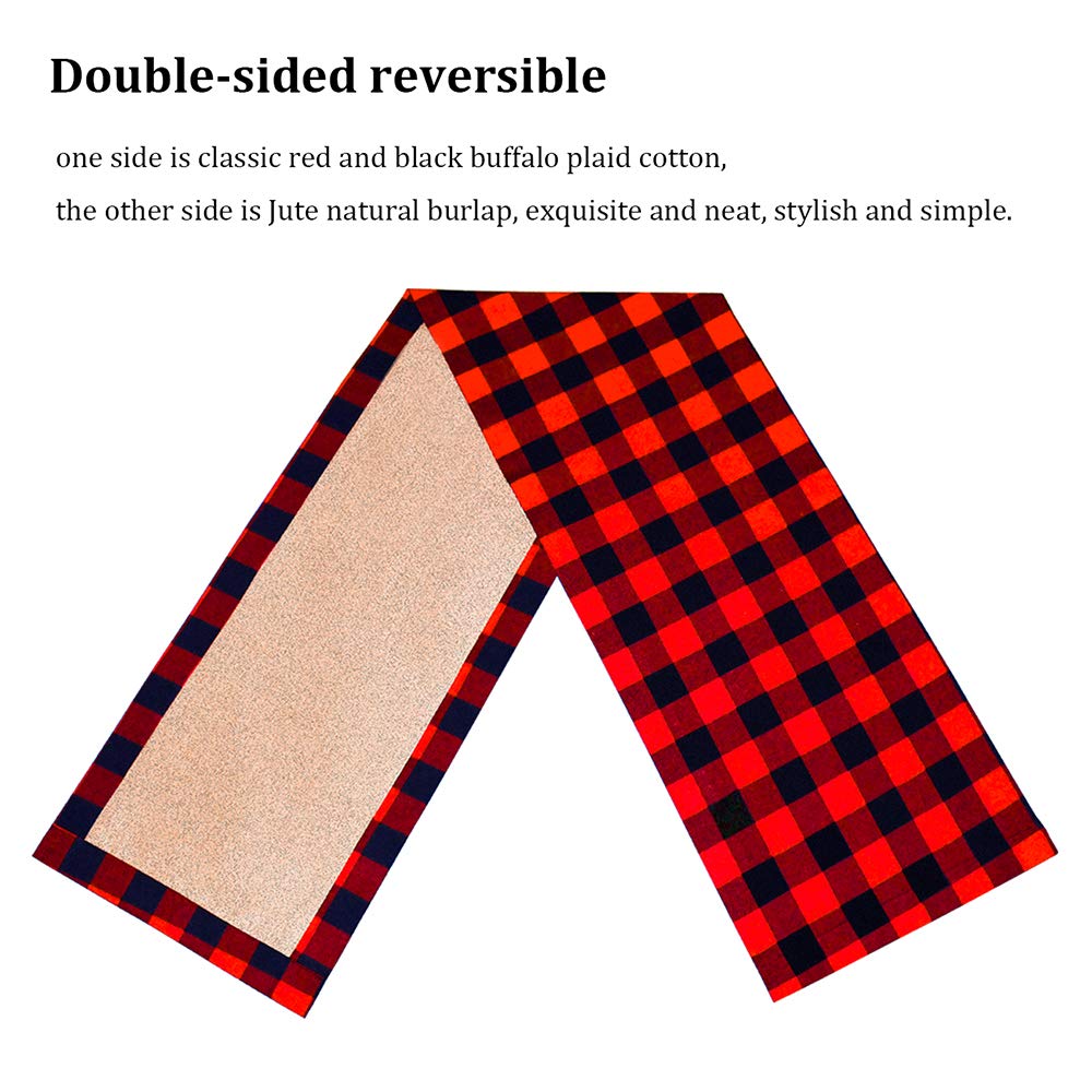 Senneny Buffalo Plaid Table Runner, Reversible Burlap & Cotton Table Runner, Farmhouse Buffalo Check Table Runner For Christmas