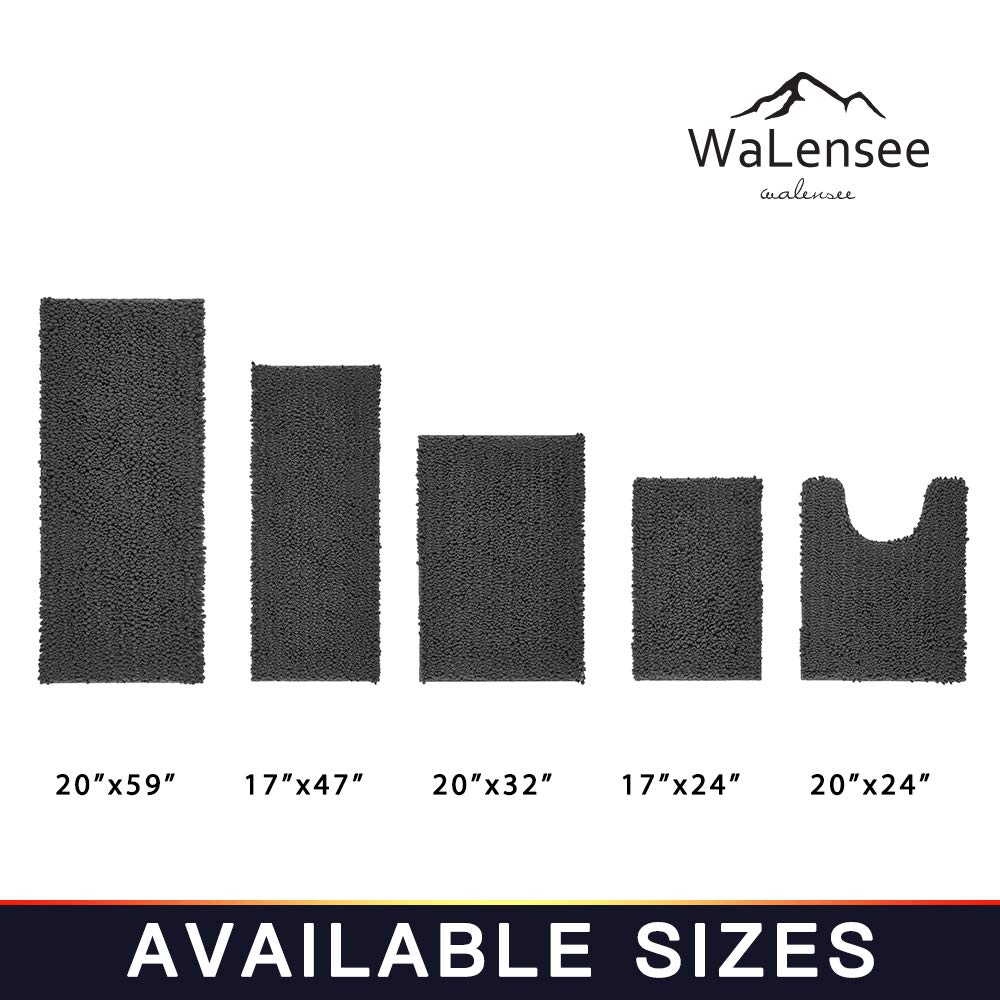 Walensee Bathroom Contour Rug Non Slip Toilet U Shaped Bath Mat (20X24, Dark Grey) Water Absorbent Super Soft Shaggy Chenille Ma