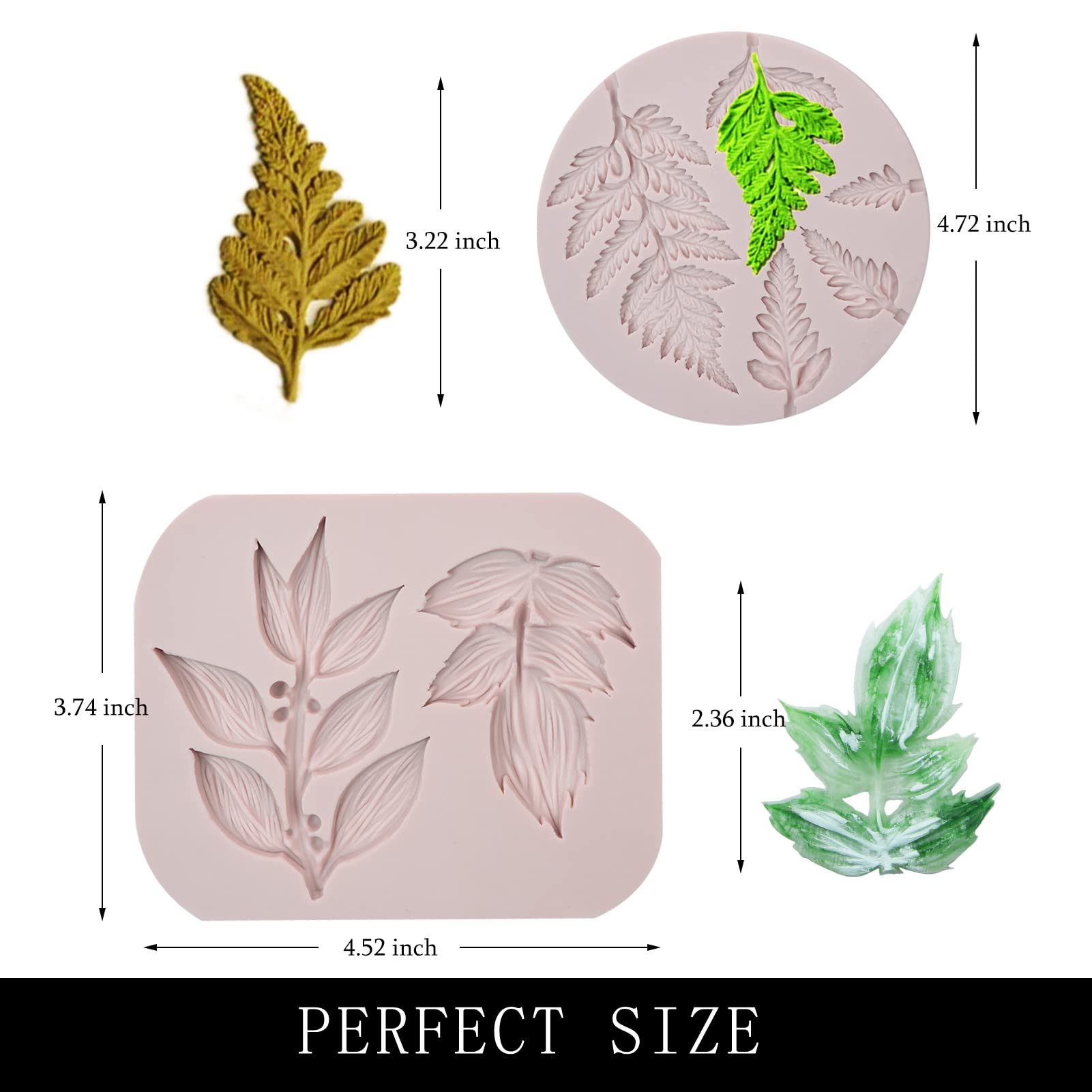 Leaf Fondant Molds, Ferns Silicone Chocolate Mould, Roses Flower Leaves For Cake Decorating Cupcake Topper Candy Sugar Gum Paste