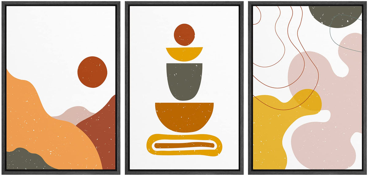 Idea4Wall Framed Wall Art Print Set Brown, Pink, Green & Orange Polygon Variety Geometric Flower Illustrations Modern Art Rustic
