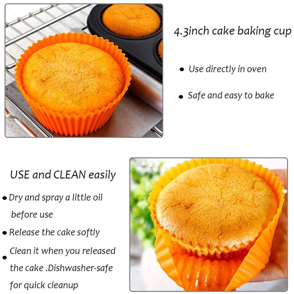 Webake Silicone Baking Cups 4.3 Inch Jumbo Reusable Cupcake Liners, Giant Cupcake Mold Non-Stick Extra Large Muffin Pans Big Cup