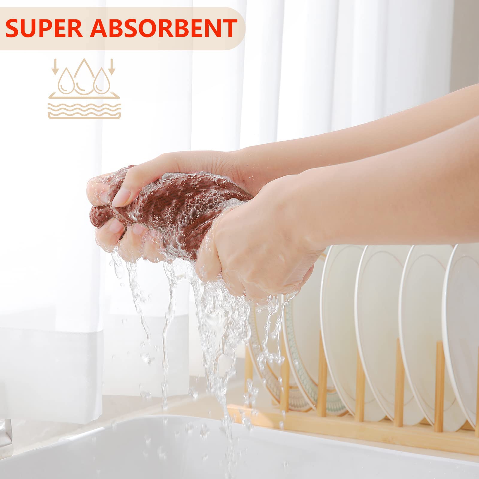 Homaxy 100% Cotton Waffle Weave Kitchen Dish Cloths, Ultra Soft Absorbent Quick Drying Dish Towels, 12X12 Inches, 6-Pack, Rust