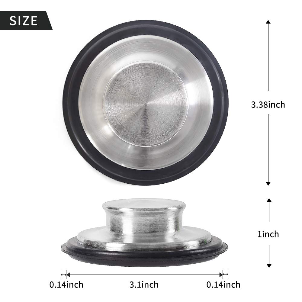 CORNERJOY 2 PCS Stainless Steel Kitchen Sink Stopper  Large Wide Rim 3.38'' Diameter - Garbage Disposal Plug
