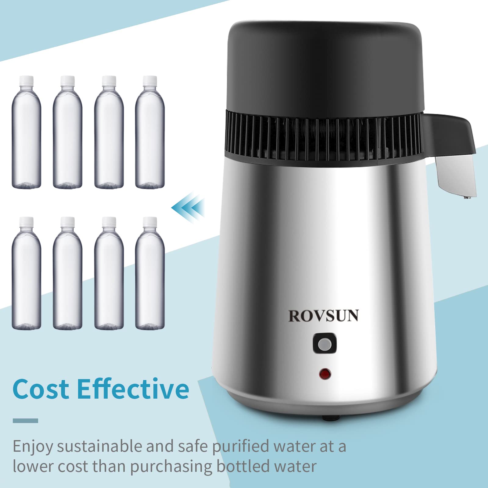 Rovsun?Upgraded?1.1 Gallon/4L Water Distiller Stainless Steel For Home, 750W Distilled Water Maker Machine, Water Distillers Cou