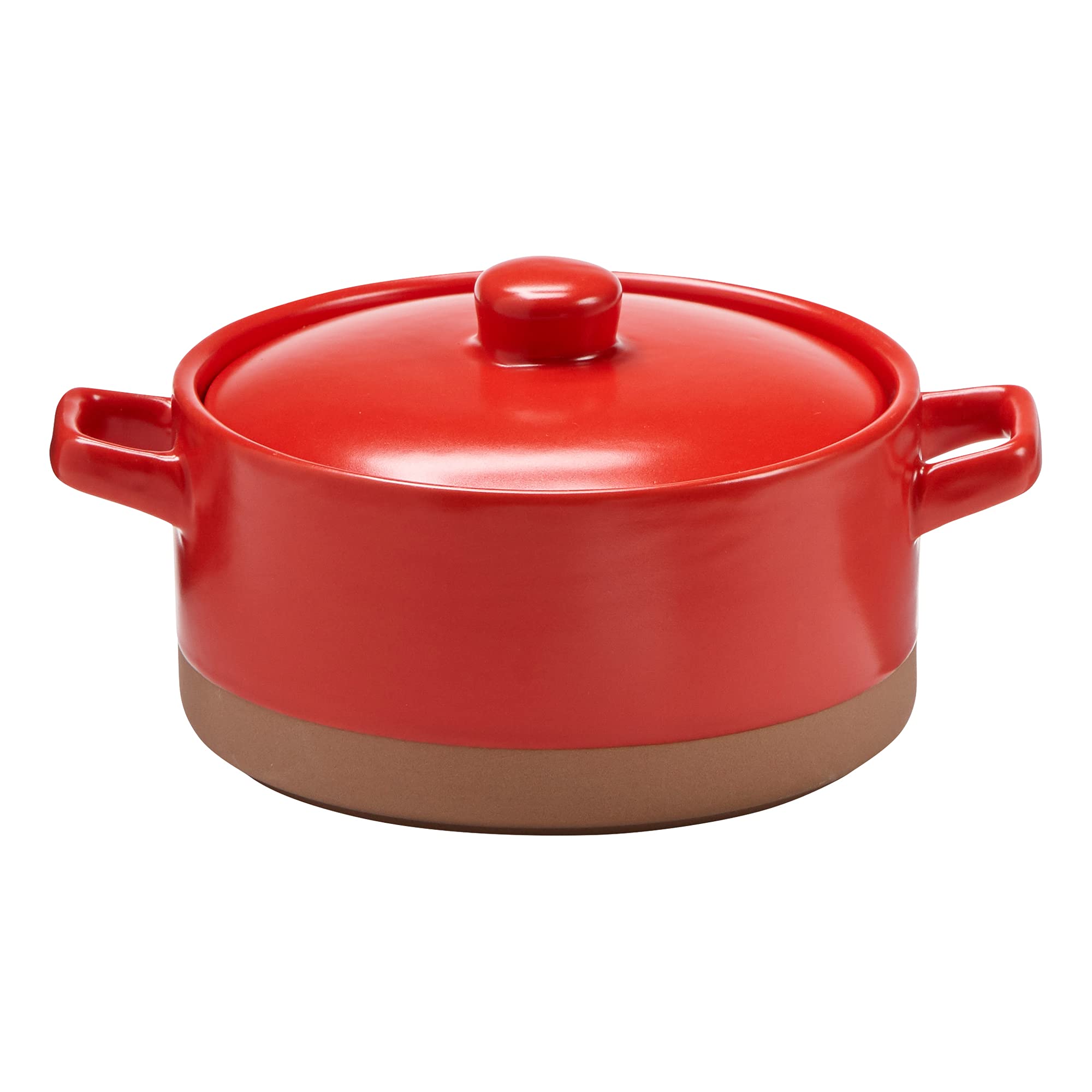 TAG Red Individual Casserole with Handles Oven Round Baker Stoneware Dishwasher Safe 6.6Lx4.9Wx3.0H, 12.5 oz. RED