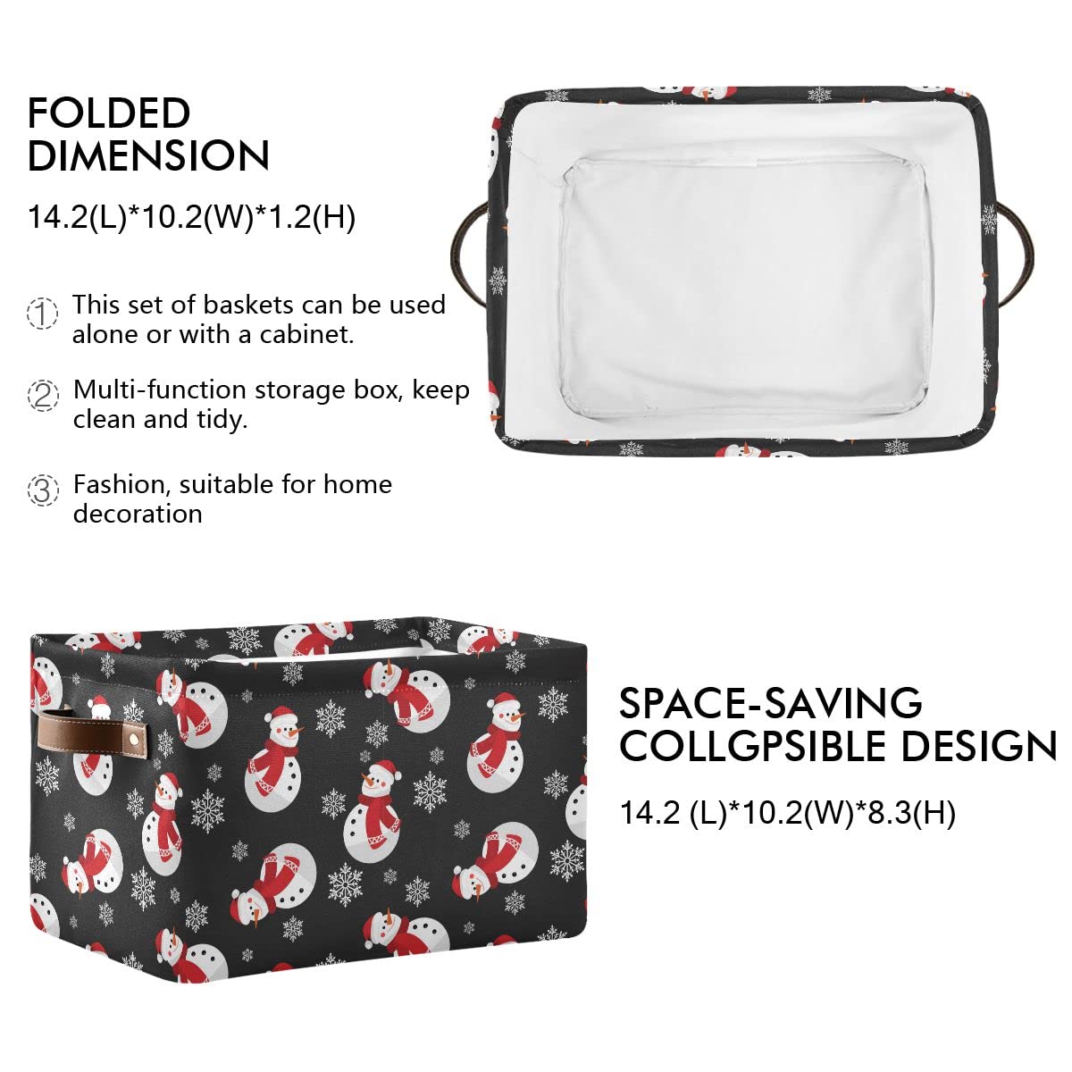 Winter Snowman Snowflake Storage Basket Fabric Laundry Baskets Christmas Holiday Xmas Decorations Storage Boxes Organizer Bag Fo
