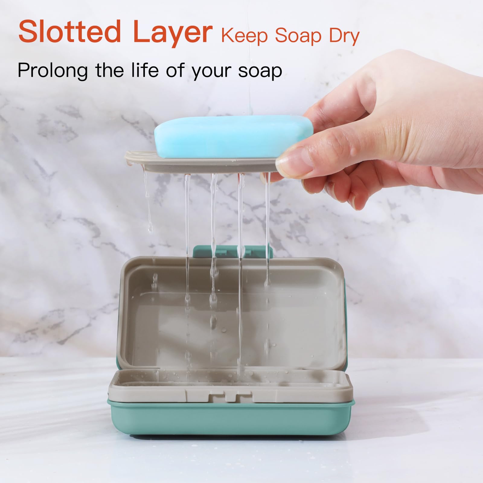 Quatish Bar Soap Holder Dish - Portable Leakproof Soap Case for Travel, Gym, Camping - Blue, Model SD-FRECT-1P-BL