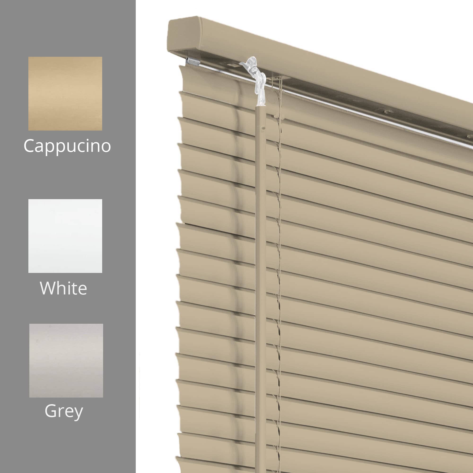 CHICOLOGY Mini Blinds for Indoor Windows - 34W x 48H, Cappuccino Horizontal Vinyl Blinds | Cordless | Easy to Install | Sleek Lo
