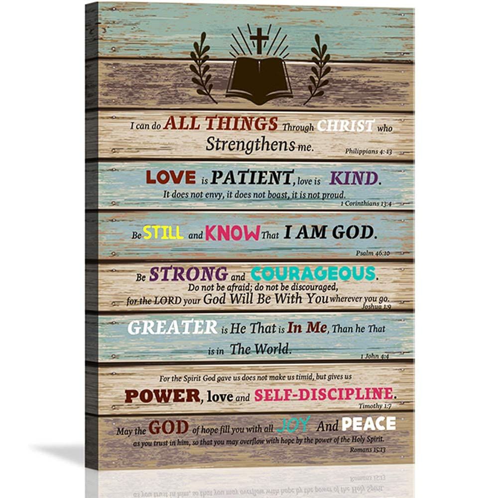 Motivational Wall Art Bible Verse Christian Wall Decor Scripture Inspirational Wall Art For Living Room Bathroom Rustic Religiou