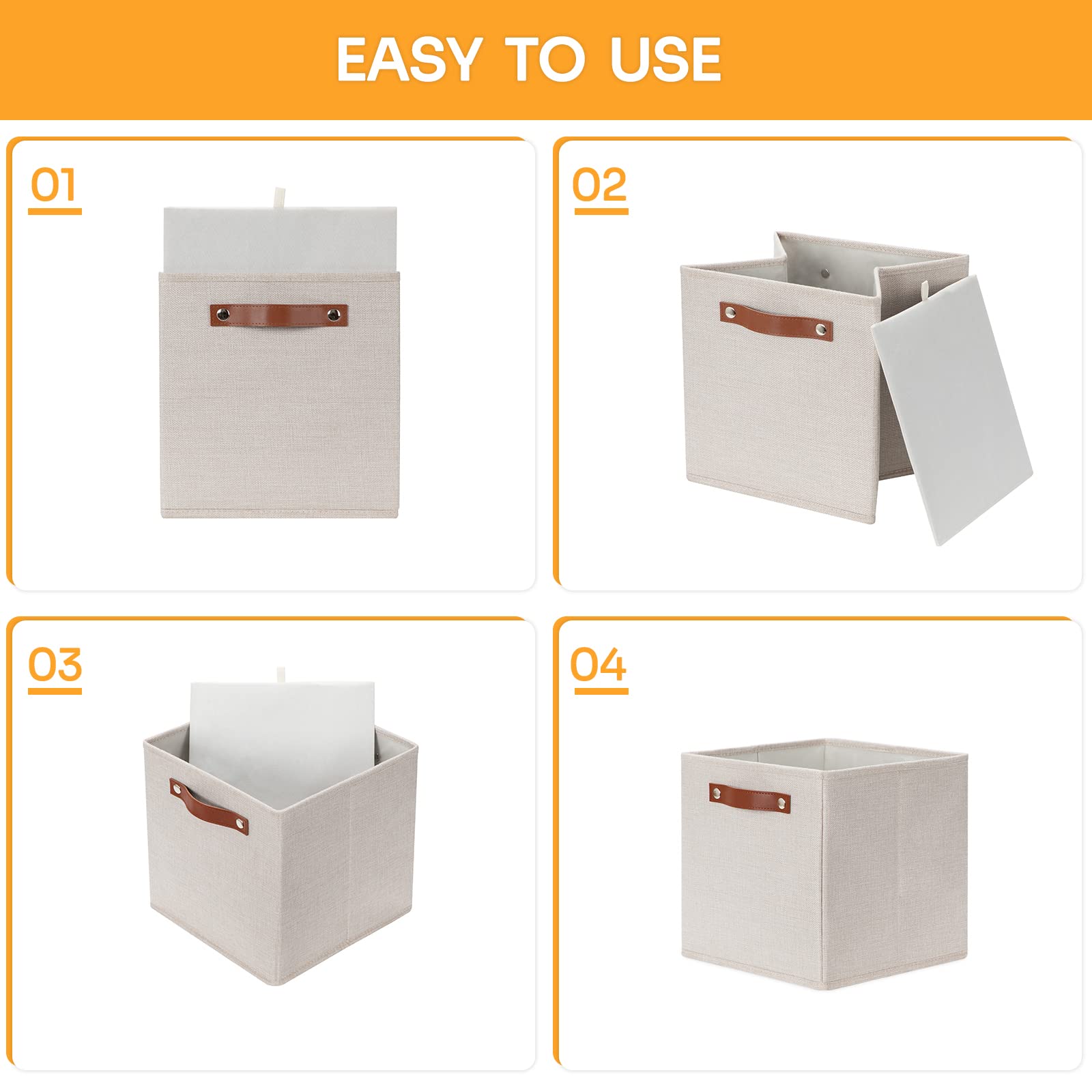 DULLEMELO Storage Boxes for Shelves Closet Storage Sturdy Home Organization Bins for Gifts Empty Foldable Fabric Storage Cubes Baskets for Nursery Toys Towels Clothes Storage(Beige)