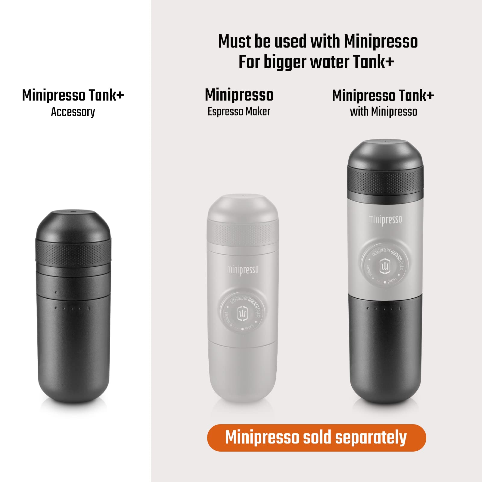 Wacaco Minipresso Tank+, Accessory For Minipresso Ns Or Minipresso Gr, Large Water Tank For Lungo Espresso
