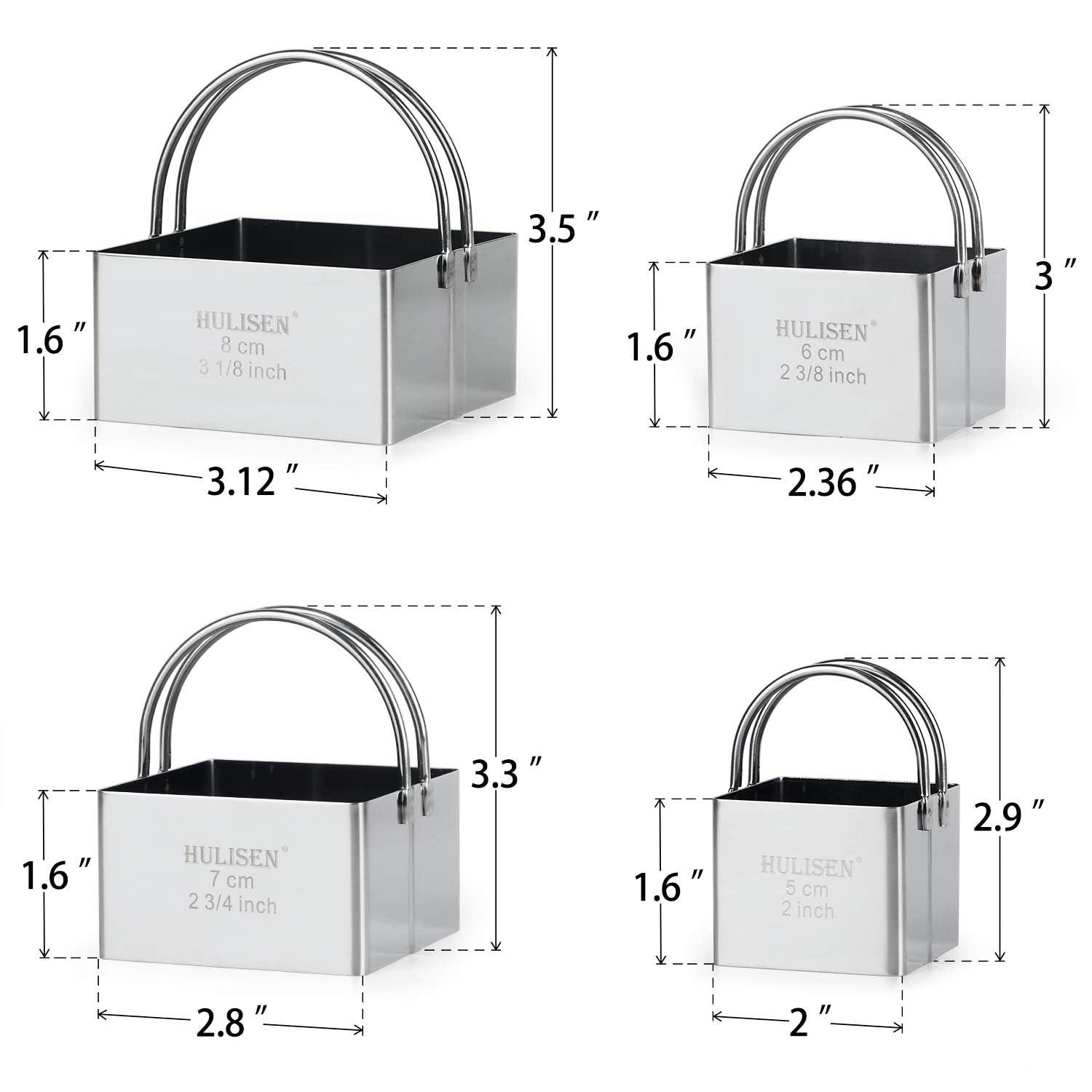 Hulisen Square Biscuit Cutter Set (4 Pieces/Set), Stainless Steel Cookies Cutter With Handle, Professional Baking Dough Tools, G