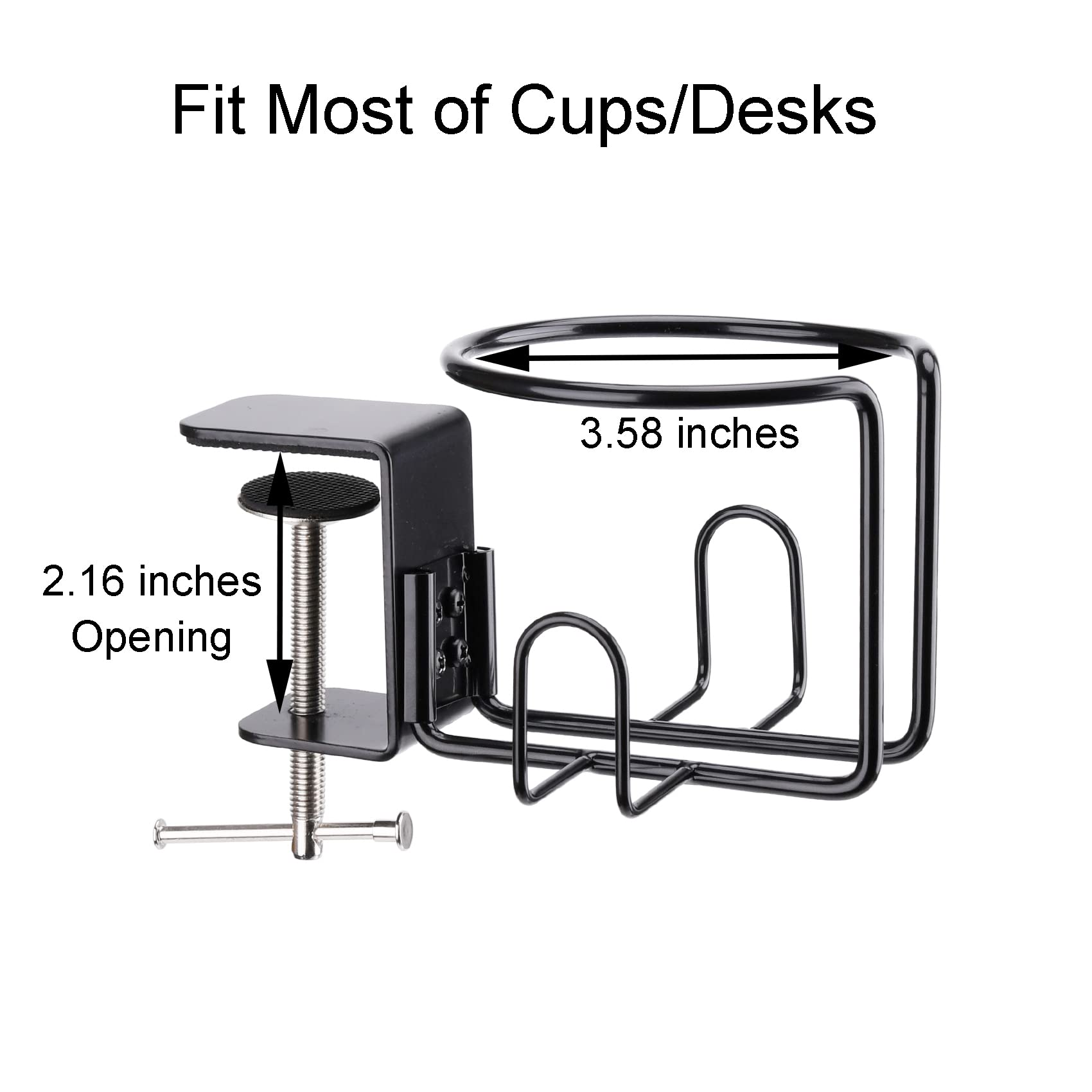 Lekusha Large Desk Cup Holder, Clip On Table Anti-Spill Cup Holder For Lawn Chair, Horizontal Or Vertical Mount, Pack Of 1, Blac