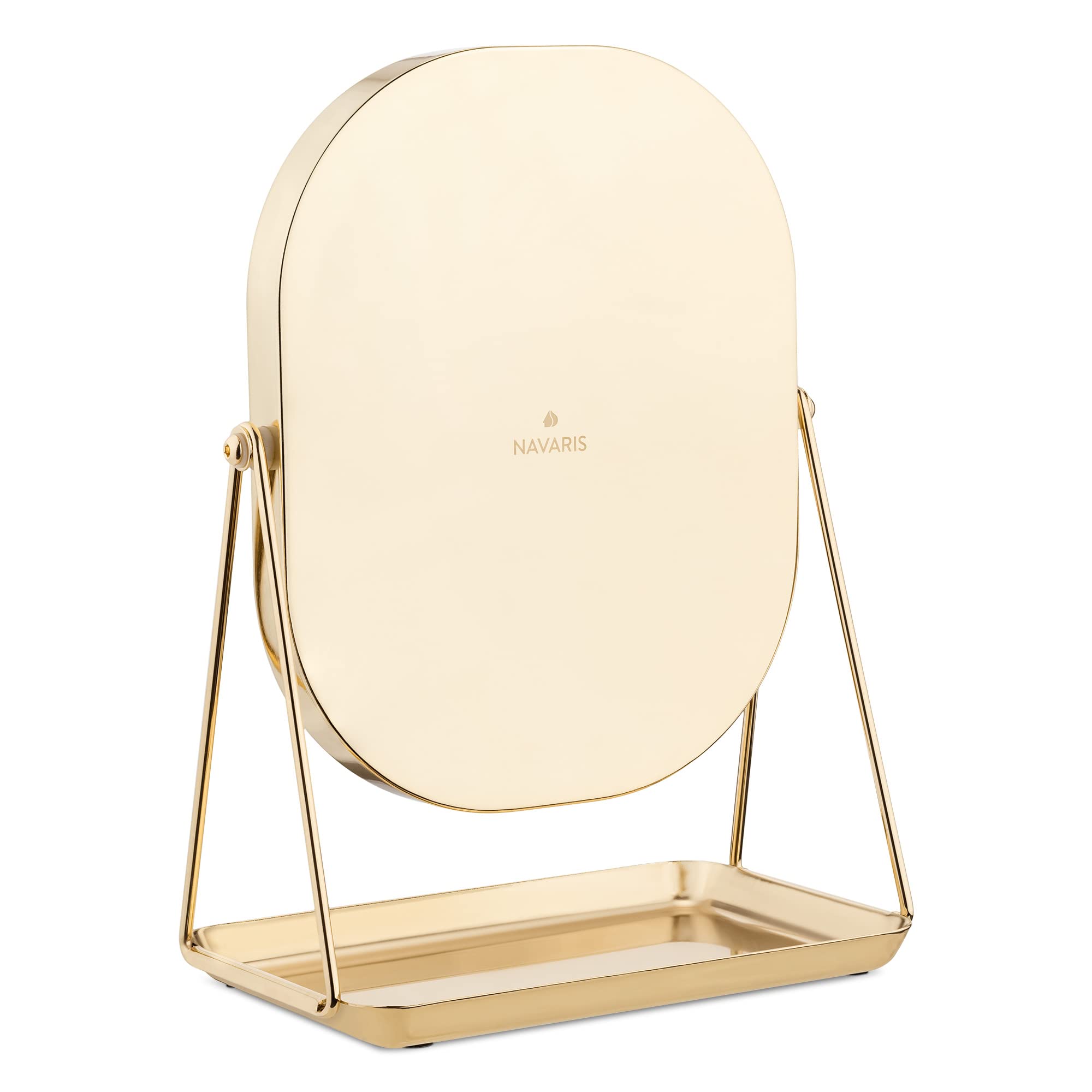 Navaris Vanity Mirror with Tray - Table Top Mirror with Metal Stand and Storage - 7 x 9 Mirror Size - for Makeup, Tabletop, Desk