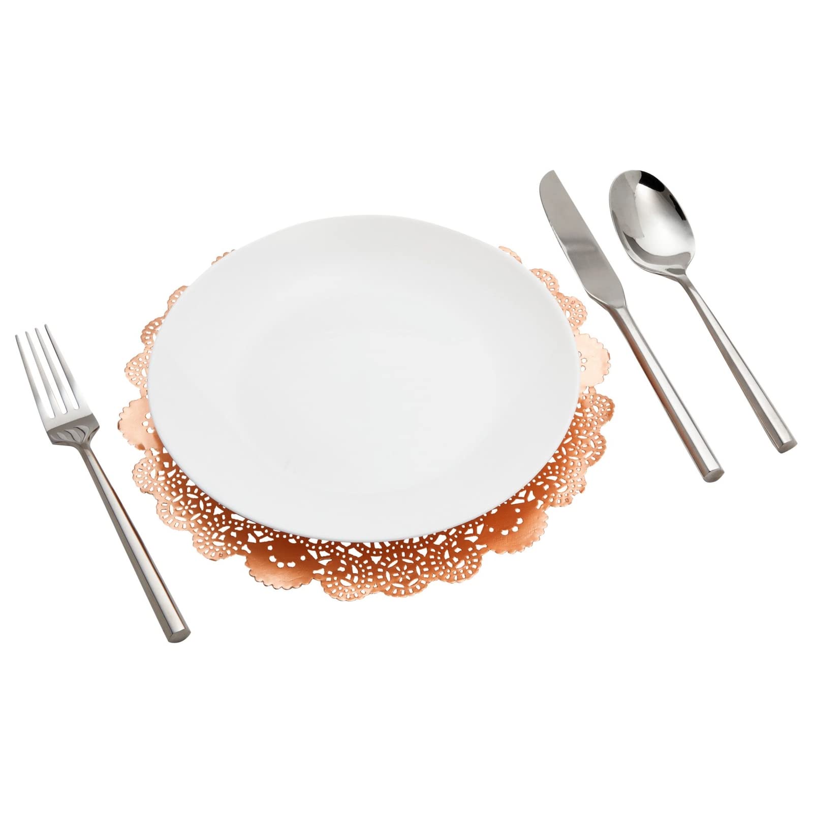 Juvale 100 Pack Metallic Copper Orange Placemats, Round Paper Lace Doilies For Place Settings, Desserts, Formal Events (10 In)