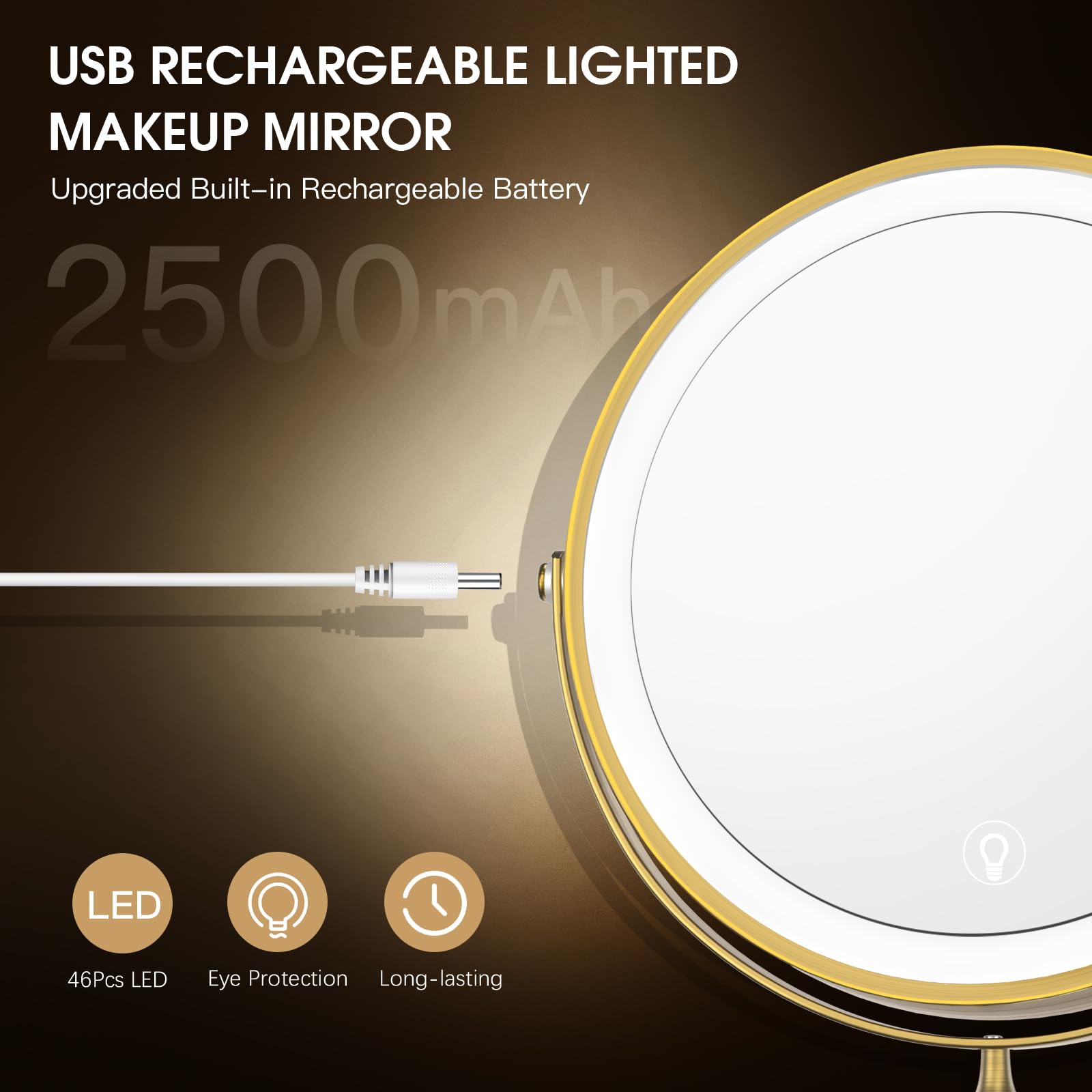 Mnient Wall Mounted Lighted Makeup Mirror,8 Rechargeable Double-Sided Light Up Magnifying Mirror 1X/10X,3 Color Led Vanity Mirro