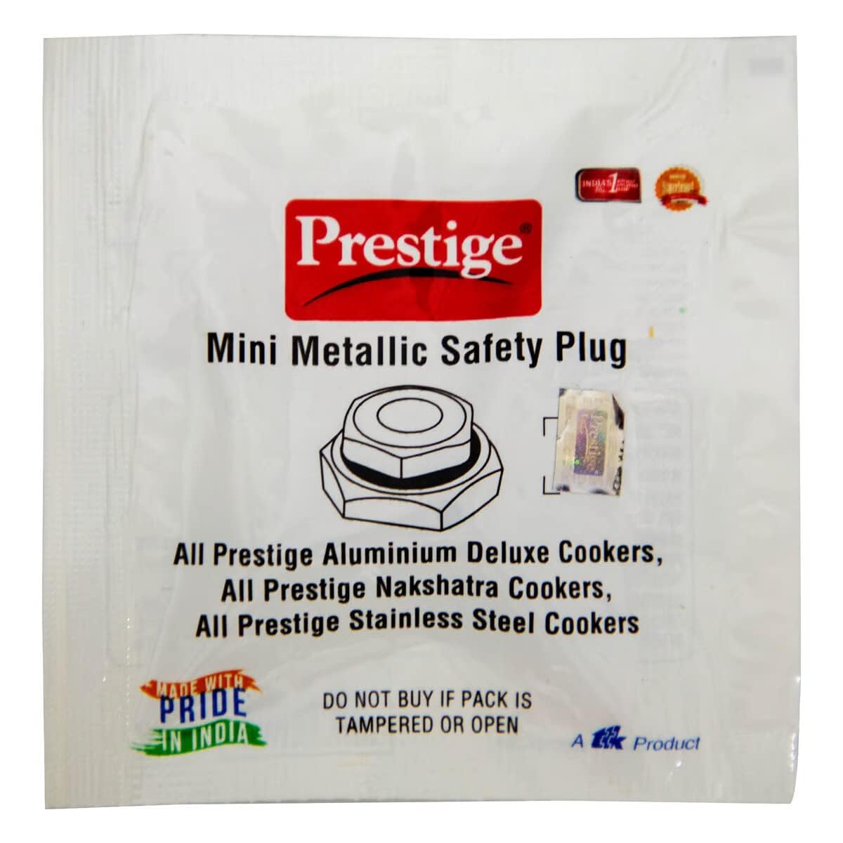 Prestige Safety Plug for Deluxe Pressure Cookers - 3.2 Quart, Stainless Steel, Black Ring, Model 60115