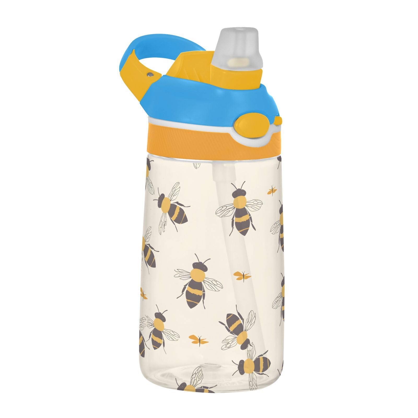 ALAZA Bees Pattern Beige Kids Water Bottle Tritan BPA Free Toddler Straw Sippy Cup 17 oz Travel Drinks Bottle for Boys School Sp