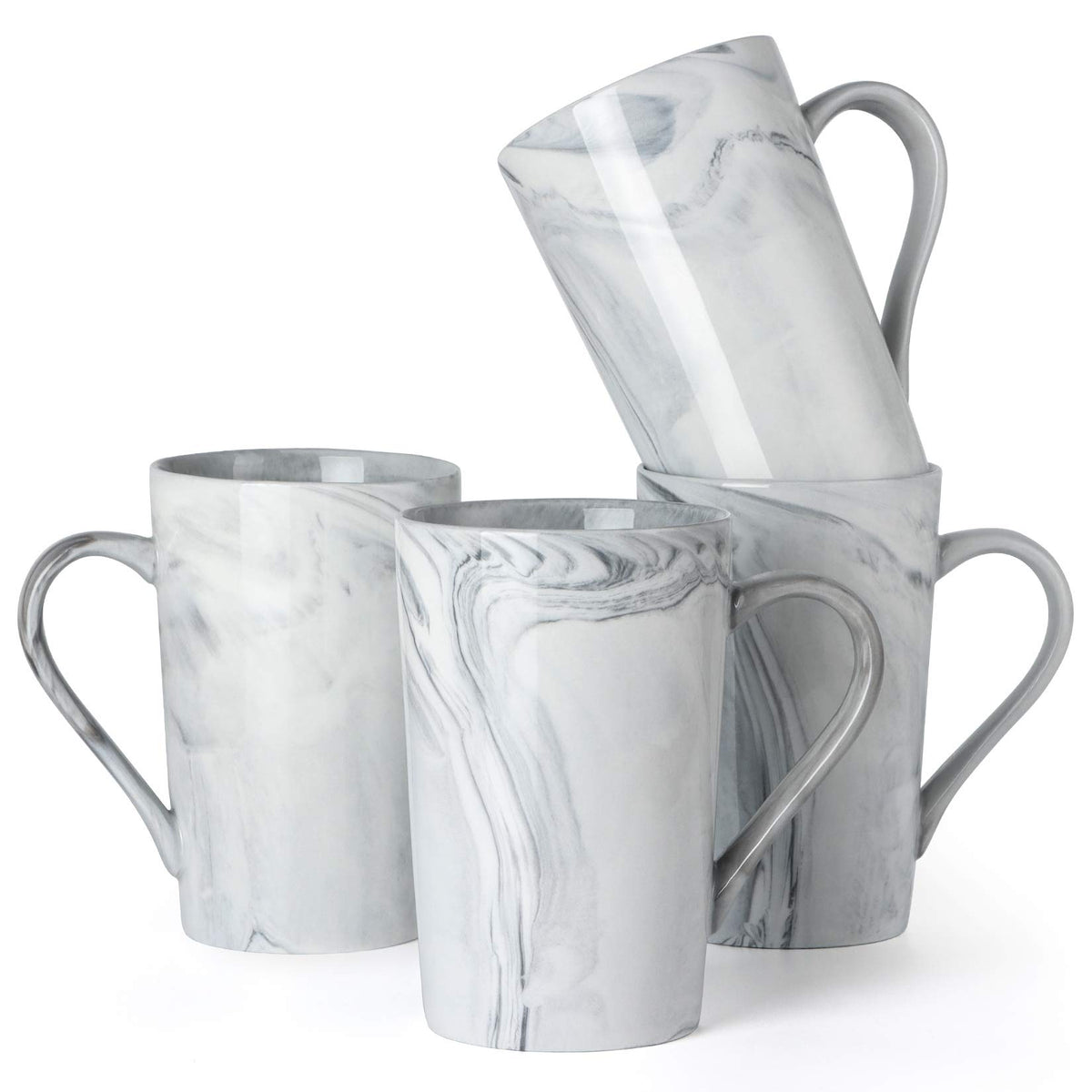 Smilatte 12 Oz Coffee Mugs, M099 Novelty Marble Ceramic Cup For Boy Girl Lover, Set Of 4, Gray