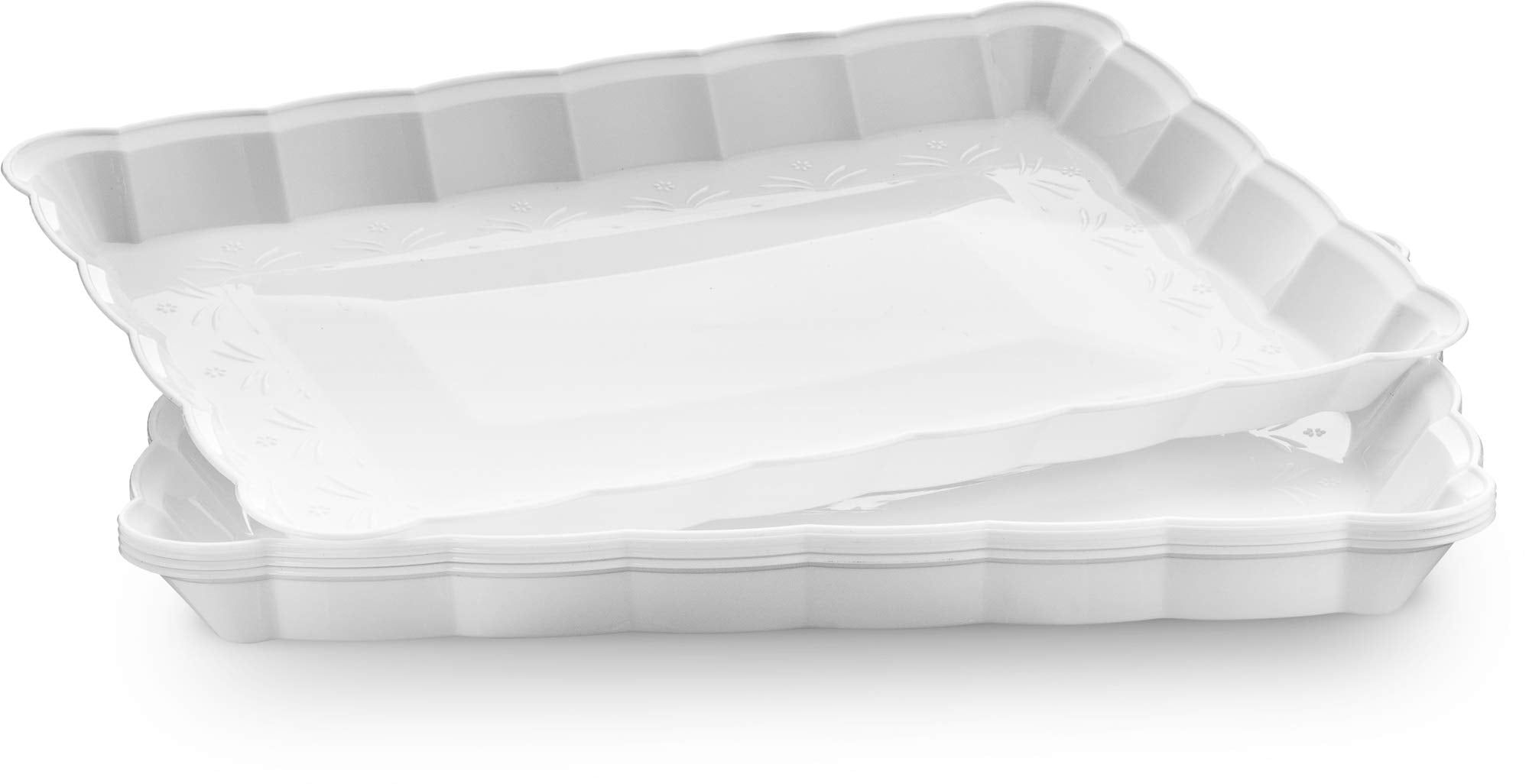 Plasticpro Plastic Serving Trays - Serving Platters Rectangle 9X13 Disposable Party Dish (12, White)