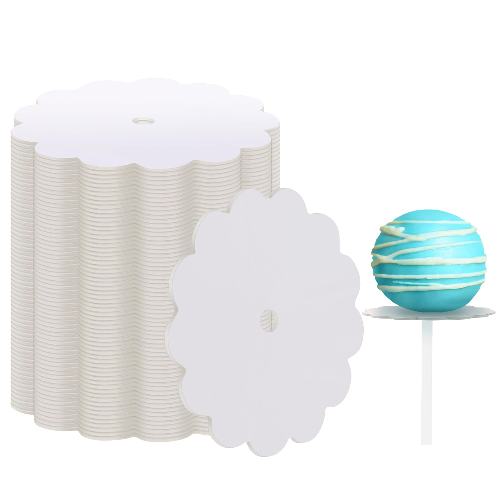 Tiangrid 100 Pcs Scalloped Cake Pop Boards with Hole Cake Base, White