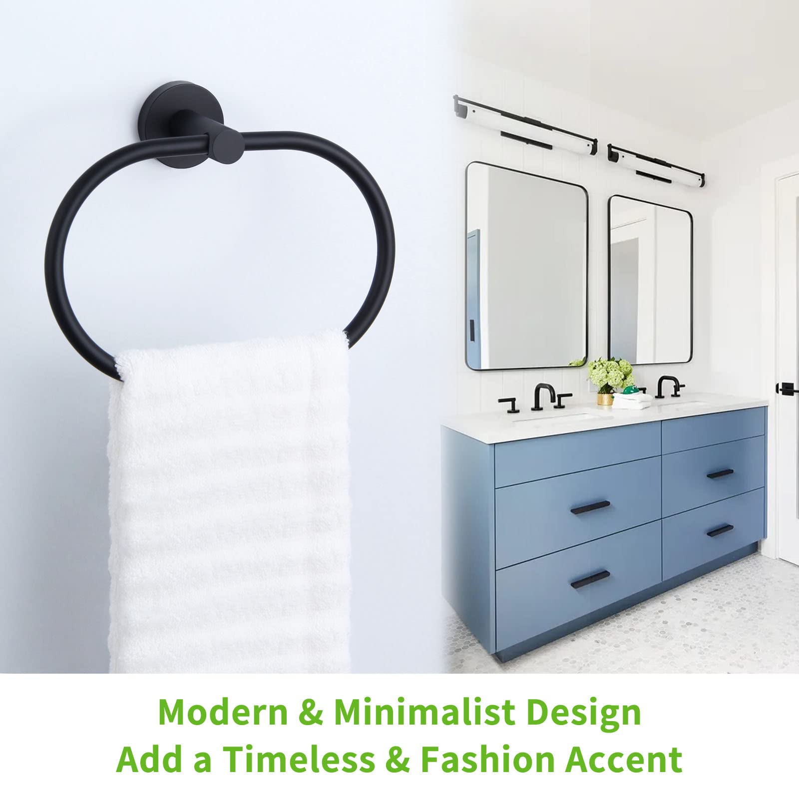 Towel Ring Matte Black  Angle Simple Stainless Steel Hand Towel Holder  Bathroom Face Towel Rack Wall Mounted