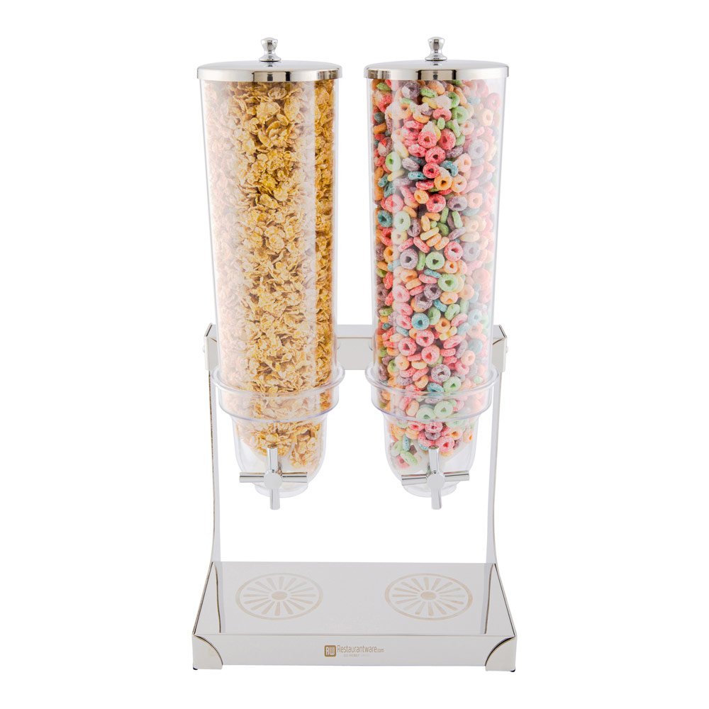 Restaurantware Met Lux 3 Liter Countertop Cereal Dispenser 1 Double Compartment Food Dispenser - Self Serve Refillable Stainless