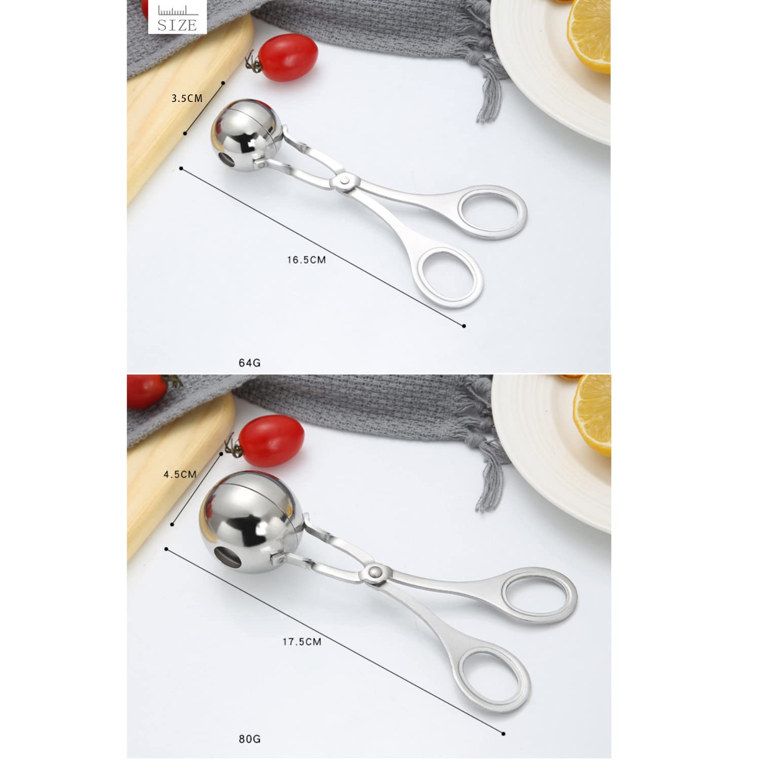 Leefone 2 Pcs Stainless Steel Meat Baller Tongs, Meatball Scoop Maker For Meatball, Cake, Ice Cream, Melon Fruits, Kitchen Tool,