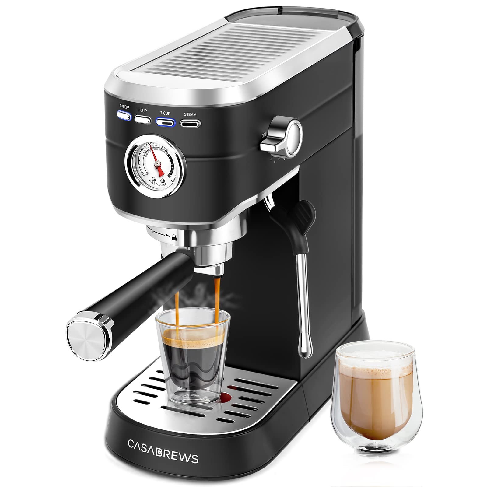 Casabrews Espresso Machine 20 Bar, Stainless Steel Espresso Maker With Milk Frother Steam Wand, Compact Cappuccino Machine For H