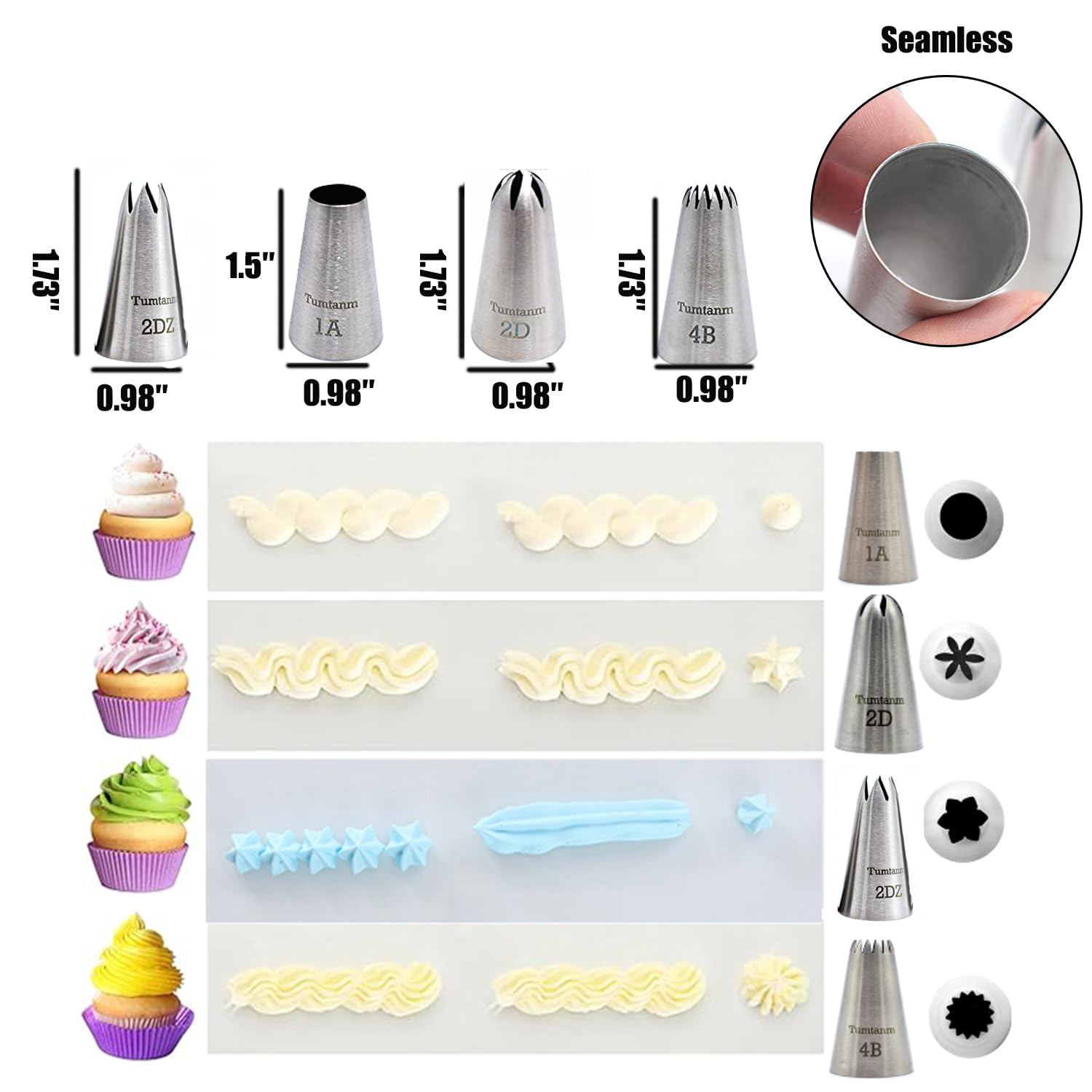 Large Cake Decorating Piping Tips, 4 Pack Stainless Steel Piping Nozzle Cake Decorating Pastry Tips Tool