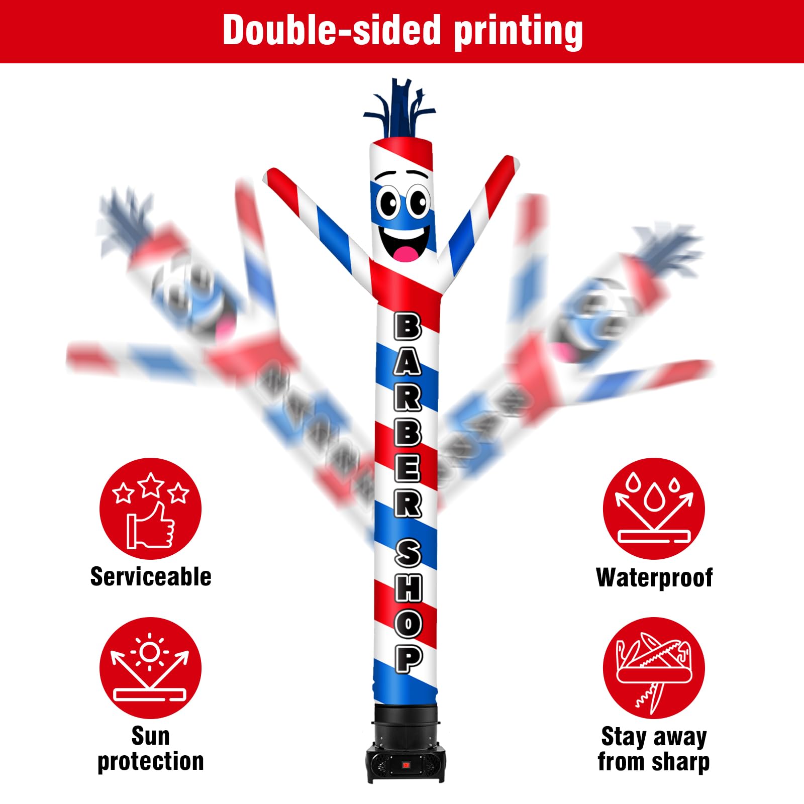 GOODENY 10FT Tall Barber Shop Inflatable Tube Man Wacky Wavy Dancing Guy with 3/4 HP Weather-Resistant Blower (12  Diameter) for