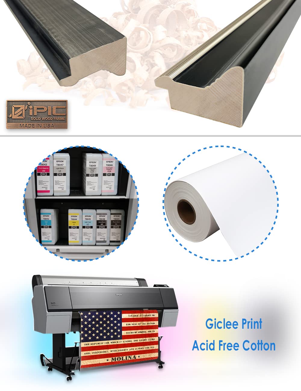Ipic - American Flag Personalized Framed Wall Art With Names And Date On, Giclee Prints With Solid Wood Frame, Customized Gift A