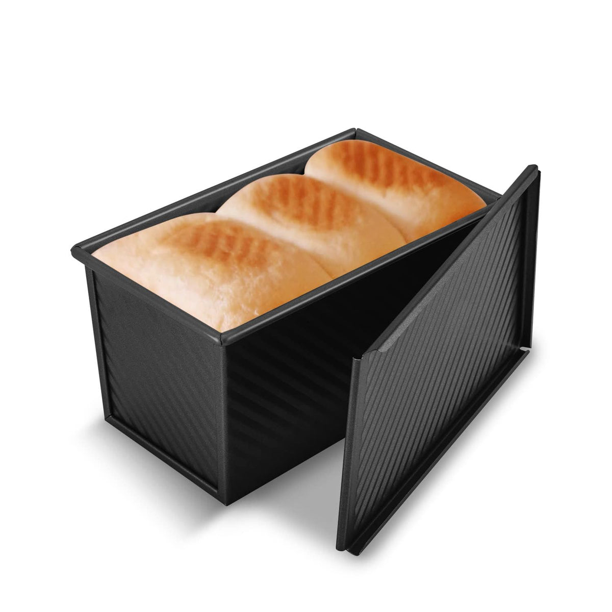 Kitessensu Carbon Steel Pullman Loaf Pan With Lid, 1 Lb Dough Capacity, Black, Non-Stick, Bread And Toast