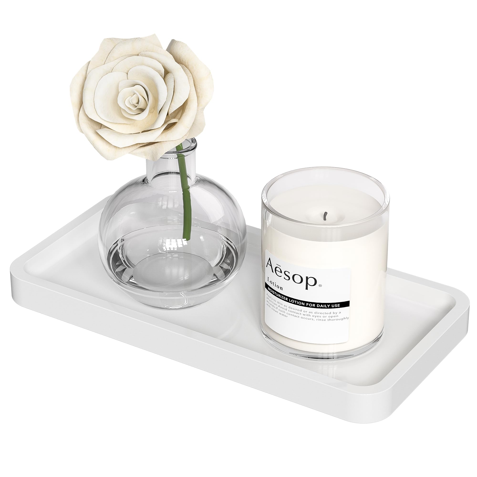 Weenson Vanity Tray, Bathroom Tray For Makeup, Perfume, Jewelry Soap Dispenser, Decorative Tray For Candle, Keys, Small White Tr