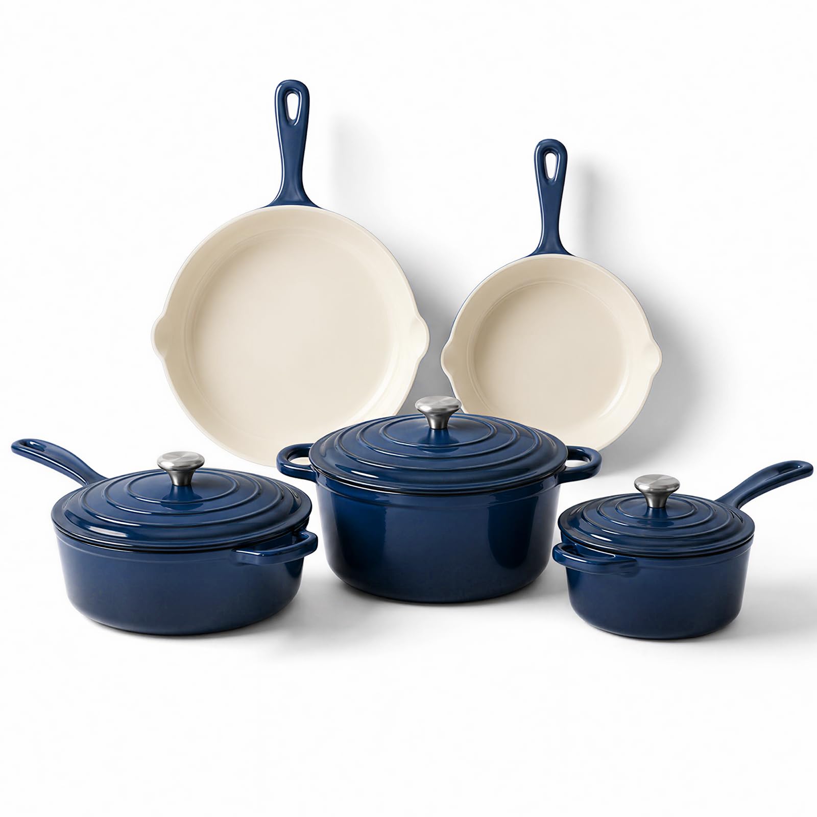QuliMetal 5Piece Navy Blue Enameled Cast Iron Cookware Set