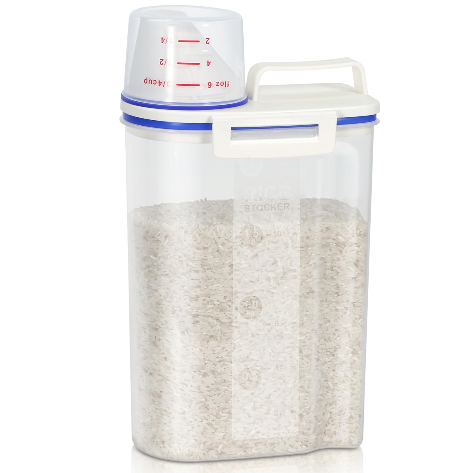Tbmax Rice Storage Bin Cereal Containers Dispenser With Bpa Free Plastic + Airtight Design + Measuring Cup + Pour Spout - 2Kg Ca