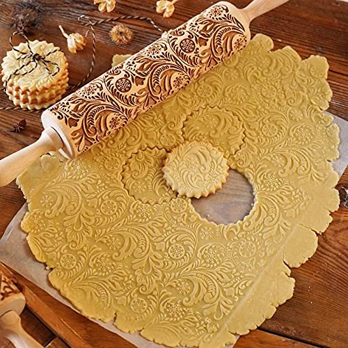 Embossed Wooden Rolling Pin, Embossing Rolling Pin For Baking Fondant, Pizza, Pie, Pastry, Pasta, Dough, Cookies, Suitable Chris
