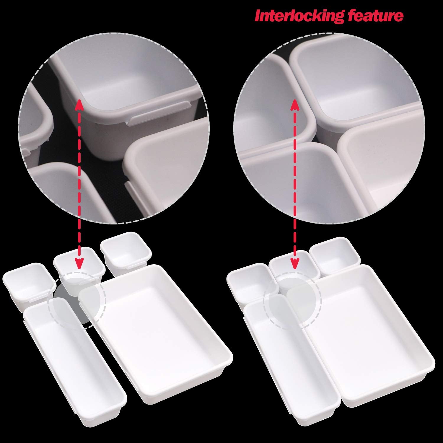 Set of 22 Interlocking Desk Drawer Organizer Tray Dividers Plastic Shallow Narrow Drawers Organizers Separators Storage Bins Con