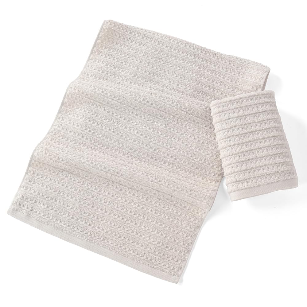 Sense Gnosis Light Grey Waffle Hand Towel Set Of 2 Super Soft 100% Cotton Terry Striped Pattern Ultra Absorbent Hand Towel For B