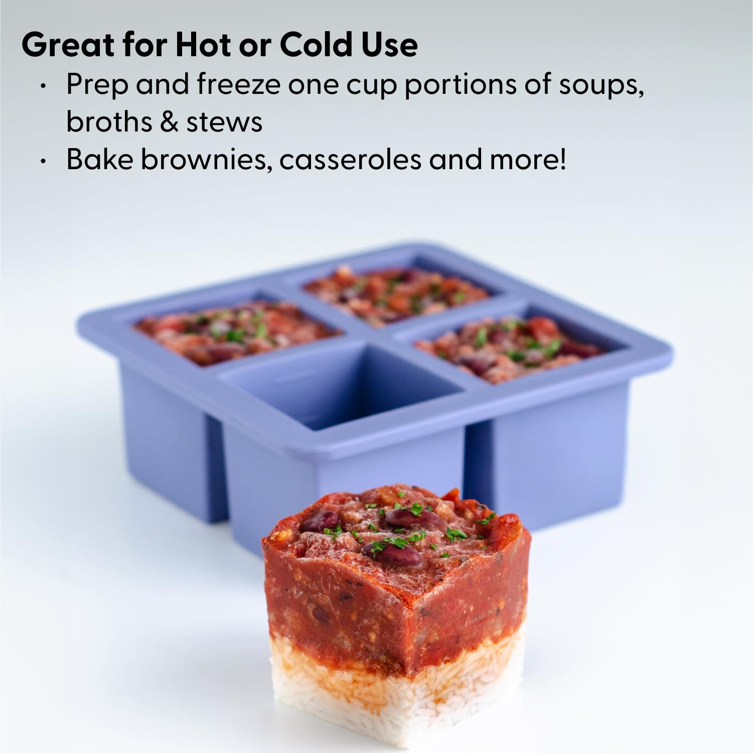 W&P Cup Cubes Silicone Freezer Tray With Lid, Charcoal, Makes 4 Perfect 1-Cup Portions, Freeze & Store Soup, Broth, Sauce, Lefto