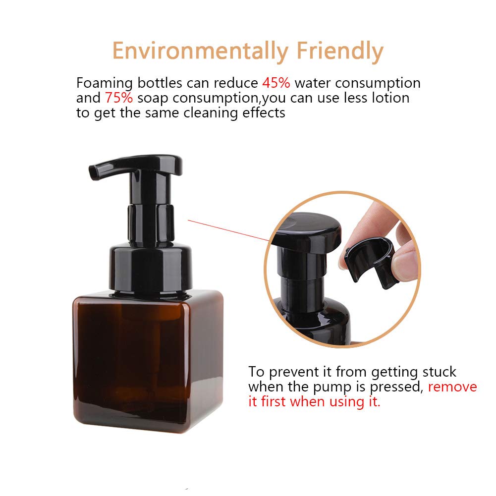 Uujoly Foaming Soap Dispenser, 250Ml (9Oz) Refillable Pump Bottle For Liquid Soap, Shampoo, Body Wash (2 Pcs) (Small Amber)