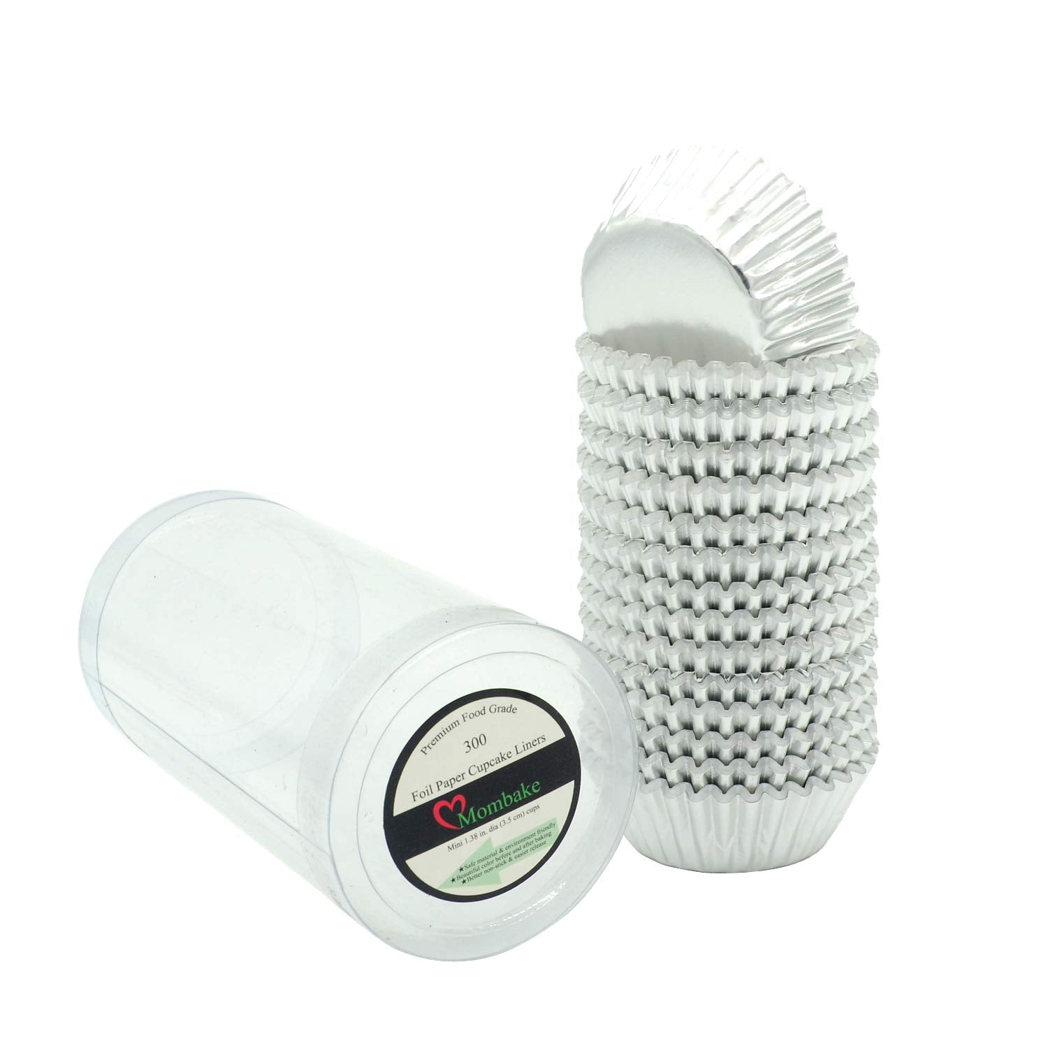 Mombake Mini Silver Foil Cupcake Liners Muffin Baking Cups For Party And More, 300-Count