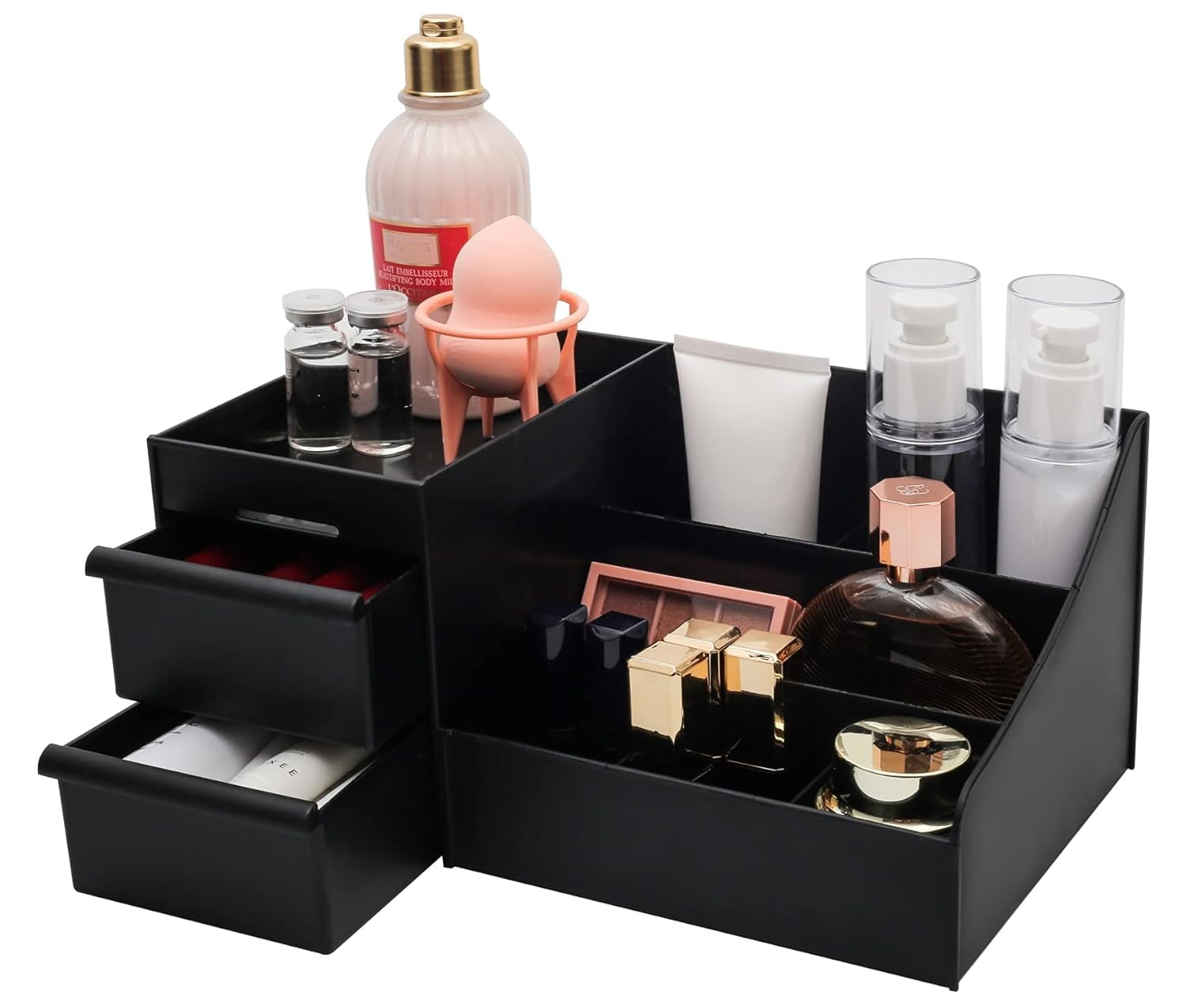 Cosmetic Organizer Box Drawers Storage Plastic Stationary Box | Make Up Organiser For Women(Black)